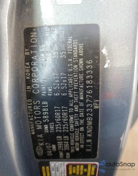 2007 Kia Sedona Ex из США, поврежденный, VIN KNDMB233776183336